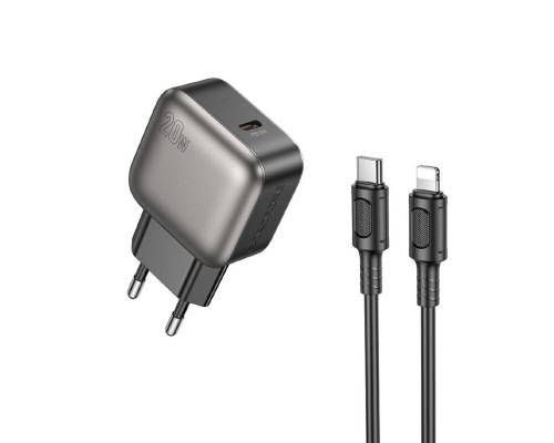 Мережевий зарядний пристрій BOROFONE BAS53A Absolute single-port PD20W charger set (C to iP) (EU) Black (6941991116186)
