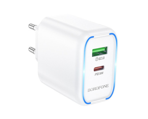 Мережевий зарядний пристрій BOROFONE BA89A Destello PD30W+QC3.0 charger (EU) White (6941991119361)