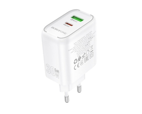 Мережевий зарядний пристрій BOROFONE BA89A Destello PD30W+QC3.0 charger (EU) White (6941991119361)