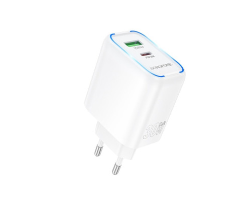 Мережевий зарядний пристрій BOROFONE BA89A Destello PD30W+QC3.0 charger (EU) White (6941991119361)