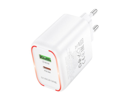 Мережевий зарядний пристрій BOROFONE BA89A Destello PD30W+QC3.0 charger (EU) White (6941991119361)