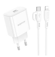 Мережевий зарядний пристрій BOROFONE BA81A single port PD20W charger set (C to iP) (EU) White (6941991108198)