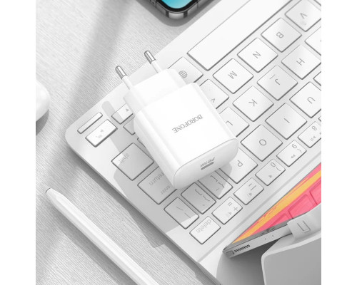 Мережевий зарядний пристрій BOROFONE BA81A single port PD20W charger set (C to iP) (EU) White (6941991108198)