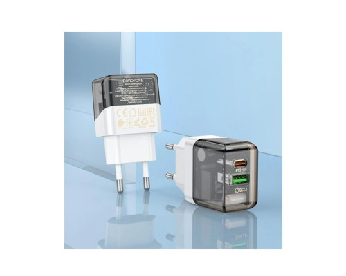 Мережевий зарядний пристрій BOROFONE BA80A Scenery PD20W+QC3.0 charger (EU) Transparent Black (6941991105159)