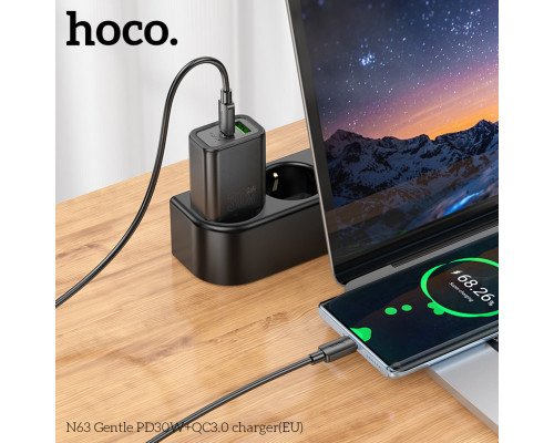 Мережевий зарядний пристрій HOCO N63 Gentle PD30W+QC3.0 charger (EU) Black (6942007644358)