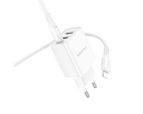 Мережевий зарядний пристрій BOROFONE BA70A Quick three-port PD20W(1C2A) charger set(C to iP) White (6941991101410)