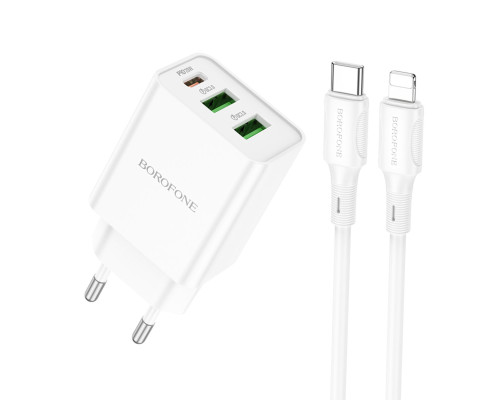Мережевий зарядний пристрій BOROFONE BA70A Quick three-port PD20W(1C2A) charger set(C to iP) White (6941991101410)