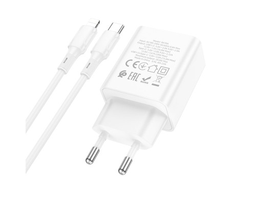 Мережевий зарядний пристрій BOROFONE BA70A Quick three-port PD20W(1C2A) charger set(C to iP) White (6941991101410)