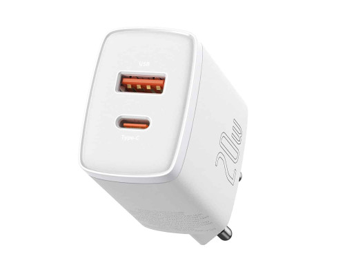 Мережевий зарядний пристрій Baseus Compact Quick Charger U+C 20W EU White (CCXJ-B02)