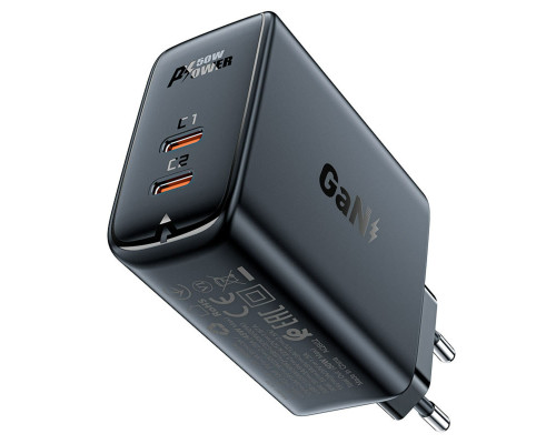 Мережевий зарядний пристрій ACEFAST A29 PD50W GaN (USB-C+USB-C) dual port charger Black (AFA29B)