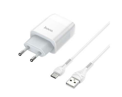 Мережевий зарядний пристрій HOCO C73A Glorious dual port charger set(Type-C) 12W White (6931474713070)