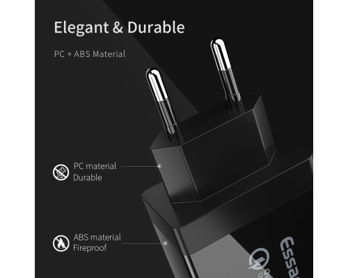 Мережевий зарядний пристрій Essager Fangbo QC3.0 3U (QC+Dual 2.4A) Charging Head black (ECTQC3-FBB01 (ECTQC3-FBB01)