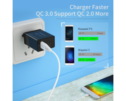 Мережевий зарядний пристрій Essager Fangbo QC3.0 3U (QC+Dual 2.4A) Charging Head black (ECTQC3-FBB01 (ECTQC3-FBB01)
