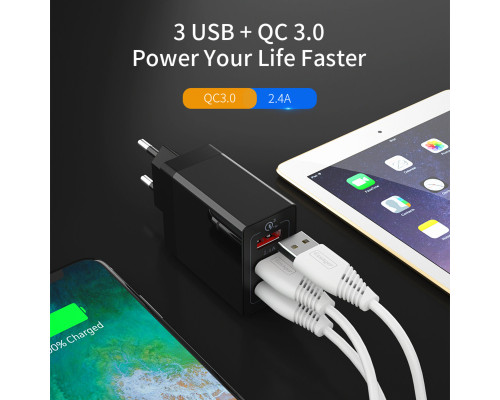 Мережевий зарядний пристрій Essager Fangbo QC3.0 3U (QC+Dual 2.4A) Charging Head black (ECTQC3-FBB01 (ECTQC3-FBB01)