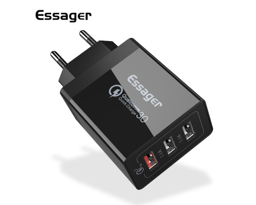 Мережевий зарядний пристрій Essager Fangbo QC3.0 3U (QC+Dual 2.4A) Charging Head black (ECTQC3-FBB01 (ECTQC3-FBB01)