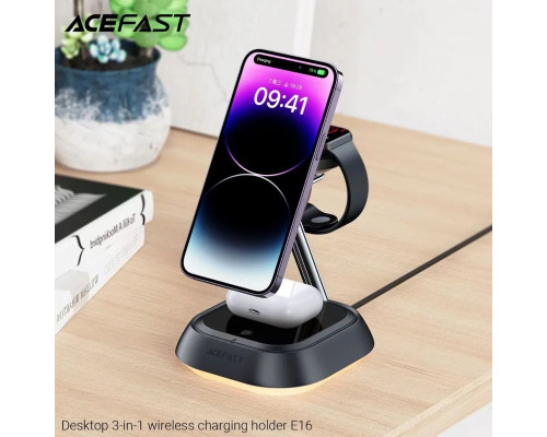 Бездротовий зарядний пристрій ACEFAST E16 desktop 3-in-1 wireless charging holder Black (AFE16B)