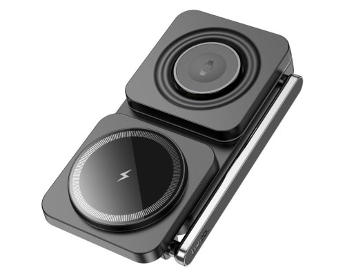 Бездротовий зарядний пристрій HOCO CQ10 Consuelo folding 3-in-1 wireless fast charger Black (6942007618359)
