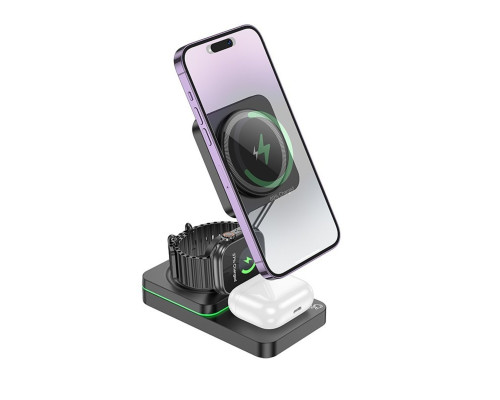 Бездротовий зарядний пристрій HOCO CQ10 Consuelo folding 3-in-1 wireless fast charger Black (6942007618359)