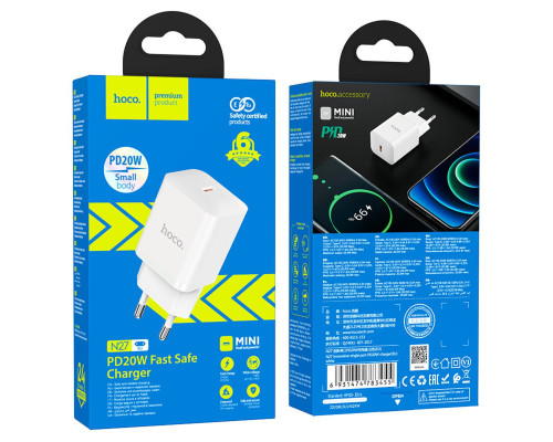 Мережевий зарядний пристрій HOCO N27 Innovative single port PD20W charger White (6931474783455)