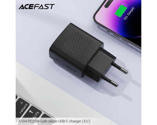 Мережевий зарядний пристрій ACEFAST A104 PD25W GaN single USB-C charger Black (6974316283355)