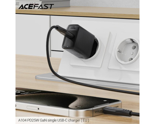 Мережевий зарядний пристрій ACEFAST A104 PD25W GaN single USB-C charger Black (6974316283355)