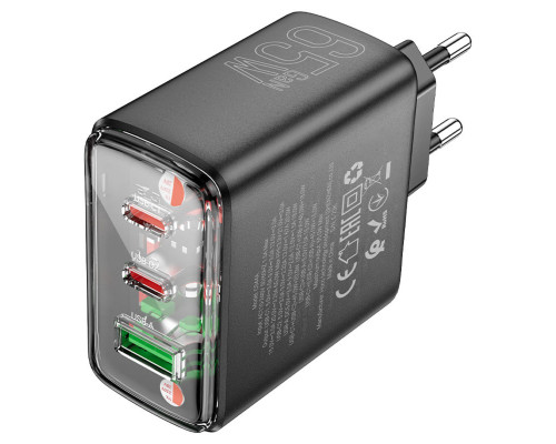 Мережевий зарядний пристрій HOCO CS44A Smart PD65W(2C1A) charger(EU) Black (6942007620864)