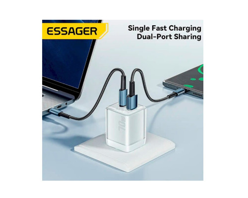 Зарядний пристрій ESSAGER EZCT70 Gan 1USB 1T-C 70W white (EZCT70-YQB02-Z)