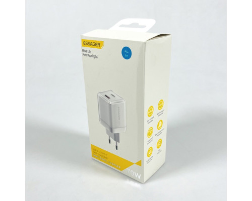 Зарядний пристрій ESSAGER EZCT70 Gan 1USB 1T-C 70W white (EZCT70-YQB02-Z)