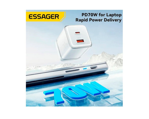 Зарядний пристрій ESSAGER EZCT70 Gan 1USB 1T-C 70W white (EZCT70-YQB02-Z)