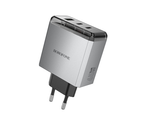 Мережевий зарядний пристрій BOROFONE BN22 Lena PD65W(2C1A) charger(EU) Metal Gray (6941991114601)