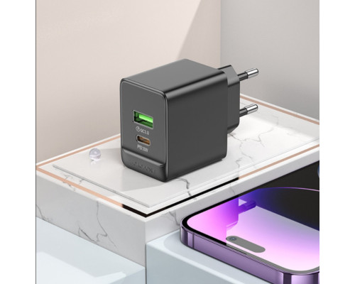 Мережевий зарядний пристрій BOROFONE BAS14A Erudite PD20W+QC3.0 charger(EU) Black (6941991104947)