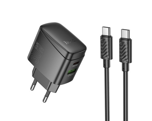 Мережевий зарядний пристрій HOCO CS61A Bright PD30W+QC3.0 charger set (C to C)(EU) Black (6942007638449)