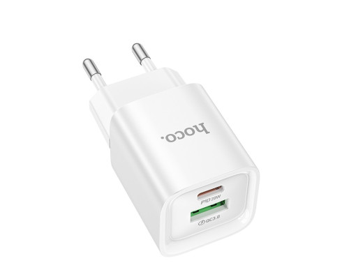 Мережевий зарядний пристрій HOCO C147A Charm PD20W+QC3.0 charger (EU) White (6942007630276)