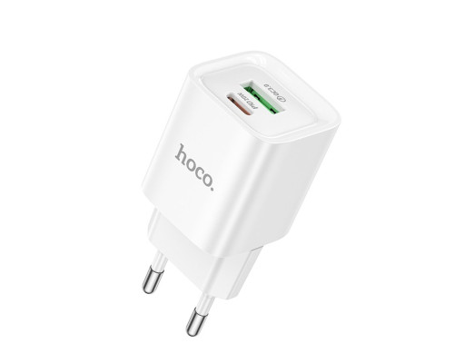 Мережевий зарядний пристрій HOCO C147A Charm PD20W+QC3.0 charger (EU) White (6942007630276)