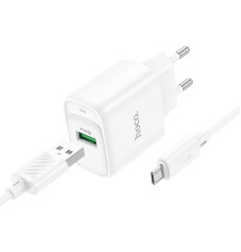 Мережевий зарядний пристрій HOCO C140A Smart single port QC3.0 charger set (Micro)(EU) White (6942007627818)