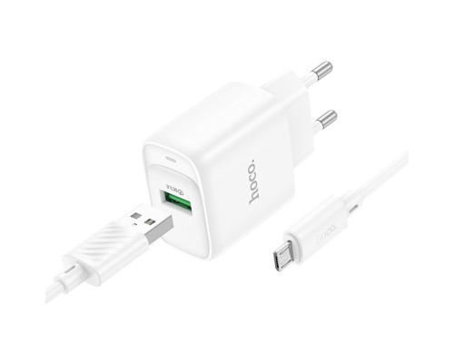 Мережевий зарядний пристрій HOCO C140A Smart single port QC3.0 charger set (Micro)(EU) White (6942007627818)