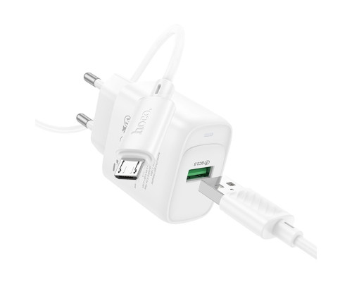Мережевий зарядний пристрій HOCO C140A Smart single port QC3.0 charger set (Micro)(EU) White (6942007627818)