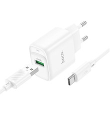 Мережевий зарядний пристрій HOCO C140A Smart single port QC3.0 charger set (Type-C)(EU) White (6942007627832)
