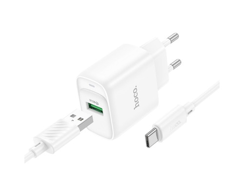 Мережевий зарядний пристрій HOCO C140A Smart single port QC3.0 charger set (Type-C)(EU) White (6942007627832)
