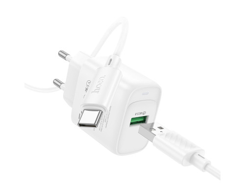 Мережевий зарядний пристрій HOCO C140A Smart single port QC3.0 charger set (Type-C)(EU) White (6942007627832)