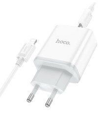 Мережевий зарядний пристрій HOCO C105A Stage dual port PD20W+QC3.0 charger set (C to iP)(EU) White (6931474782939)
