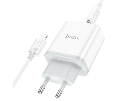 Мережевий зарядний пристрій HOCO C105A Stage dual port PD20W+QC3.0 charger set (C to iP)(EU) White (6931474782939)