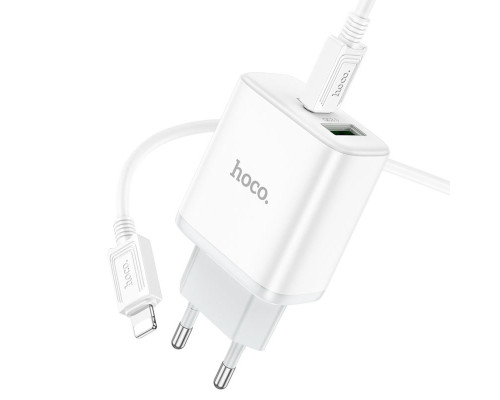 Мережевий зарядний пристрій HOCO C105A Stage dual port PD20W+QC3.0 charger set (C to iP)(EU) White (6931474782939)