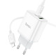 Мережевий зарядний пристрій HOCO C105A Stage dual port PD20W+QC3.0 charger set (C to iP)(EU) White (6931474782939)