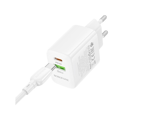 Мережевий зарядний пристрій BOROFONE BN29 Fuente PD30W+QC3.0 charger (EU) White (6941991120329)