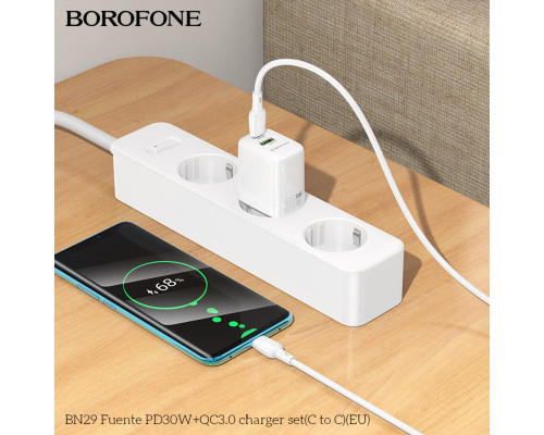 Мережевий зарядний пристрій BOROFONE BN29 Fuente PD30W+QC3.0 charger (EU) White (6941991120329)