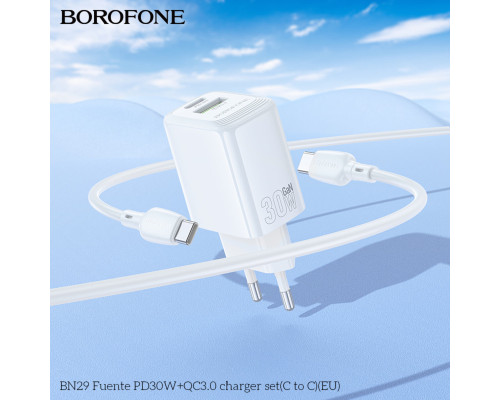Мережевий зарядний пристрій BOROFONE BN29 Fuente PD30W+QC3.0 charger (EU) White (6941991120329)