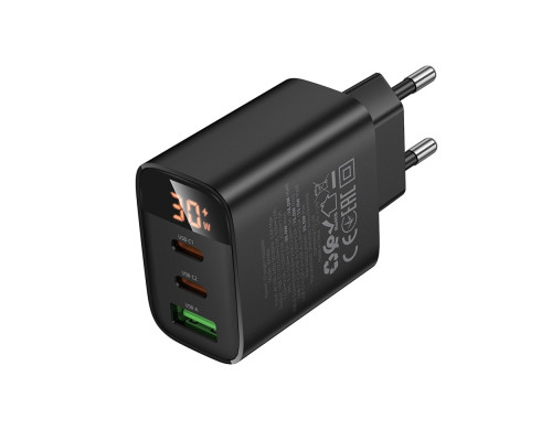 Мережевий зарядний пристрій BOROFONE BA98A Ilustre PD30W (2C1A) charger with digital display (EU) Black (6941991120510)