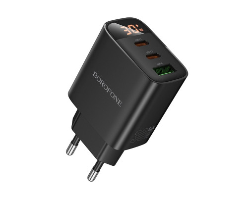 Мережевий зарядний пристрій BOROFONE BA98A Ilustre PD30W (2C1A) charger with digital display (EU) Black (6941991120510)