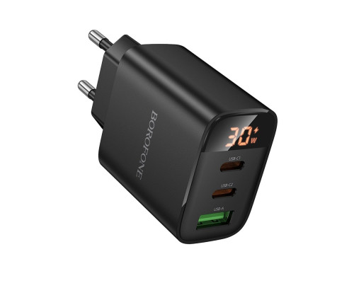 Мережевий зарядний пристрій BOROFONE BA98A Ilustre PD30W (2C1A) charger with digital display (EU) Black (6941991120510)